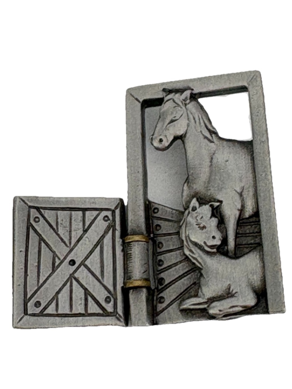 Pewter Horse & Colt Brooch Pin by JJ Articulated Barn Door